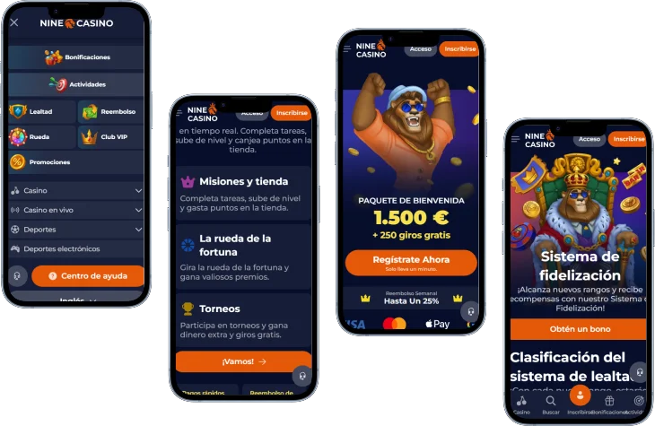 Nine Casino aplicación móvil con bonificaciones, torneos y sistema de fidelización
